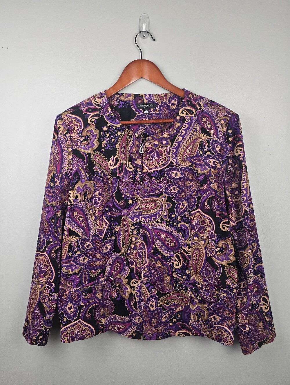 Notations Paisley Full Zip Jacket Purple Womens Size XL Petite Office Business